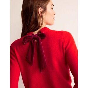 Boden Red Fluffy Bow Back Jumper Sweater Velvet Tie Women's Size XS